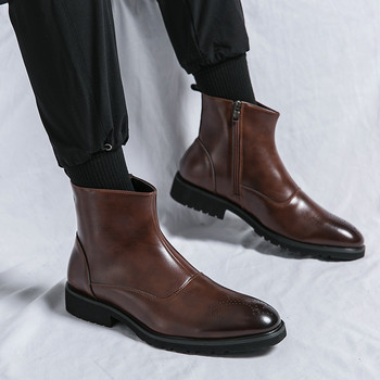 Кратки мъжки офис кожени ботуши Мъжки ретро бизнес ботуши Челси Мъжки класически зимни боти до глезена Мъжки официални черни обувки