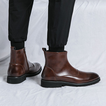 Кратки мъжки офис кожени ботуши Мъжки ретро бизнес ботуши Челси Мъжки класически зимни боти до глезена Мъжки официални черни обувки