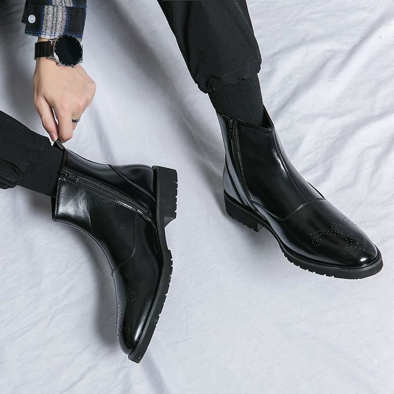 Koncizne muške uredske kožne čizme Muške retro poslovne Chelsea čizme Muške klasične zimske gležnjače Muške formalne crne svečane cipele