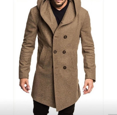 Novi muški kaput 2023. Proljeće Jesen Britanski muški vuneni kaput od svilenog konca s kapuljačom Modni ležerni vuneni kaput