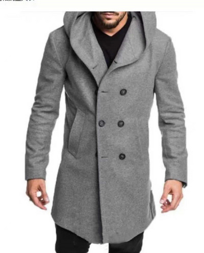 Novi muški kaput 2023. Proljeće Jesen Britanski muški vuneni kaput od svilenog konca s kapuljačom Modni ležerni vuneni kaput