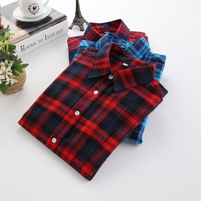 Cămașă în carouri pentru femei Bluze pentru femeie din bumbac Cămașă de flanel cu mânecă lungă Marime Plus Ocazional în stil colegiu Topuri pentru femei Plus Size