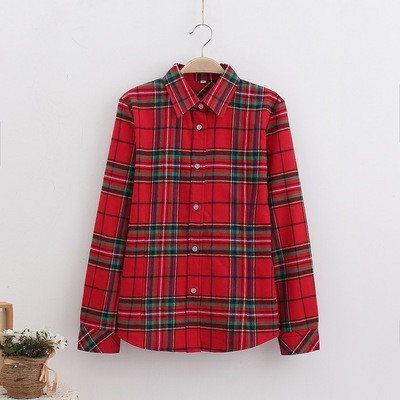 Cămașă în carouri pentru femei Bluze pentru femeie din bumbac Cămașă de flanel cu mânecă lungă Marime Plus Ocazional în stil colegiu Topuri pentru femei Plus Size