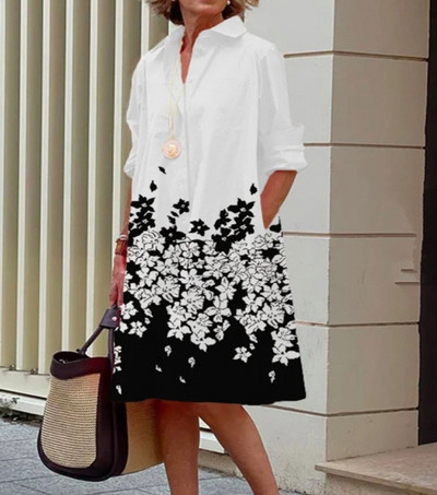 Κομψό γυναικείο μονόχρωμο πουκάμισο Καλοκαιρινό καθημερινό περιστασιακό γιακά με μακρυμάνικο φορέματα Μίνι φορέματα μόδας Streetwear Φόρεμα Vestidos