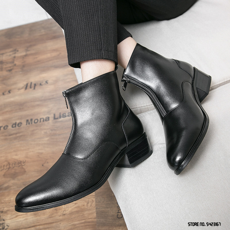 Nové pánske lakované kožené topánky na svadobné príležitosti, členkové čižmy Chelsea, zimné teplé, čierne