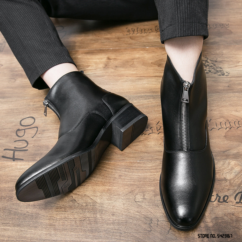 Nové pánske lakované kožené topánky na svadobné príležitosti, členkové čižmy Chelsea, zimné teplé, čierne