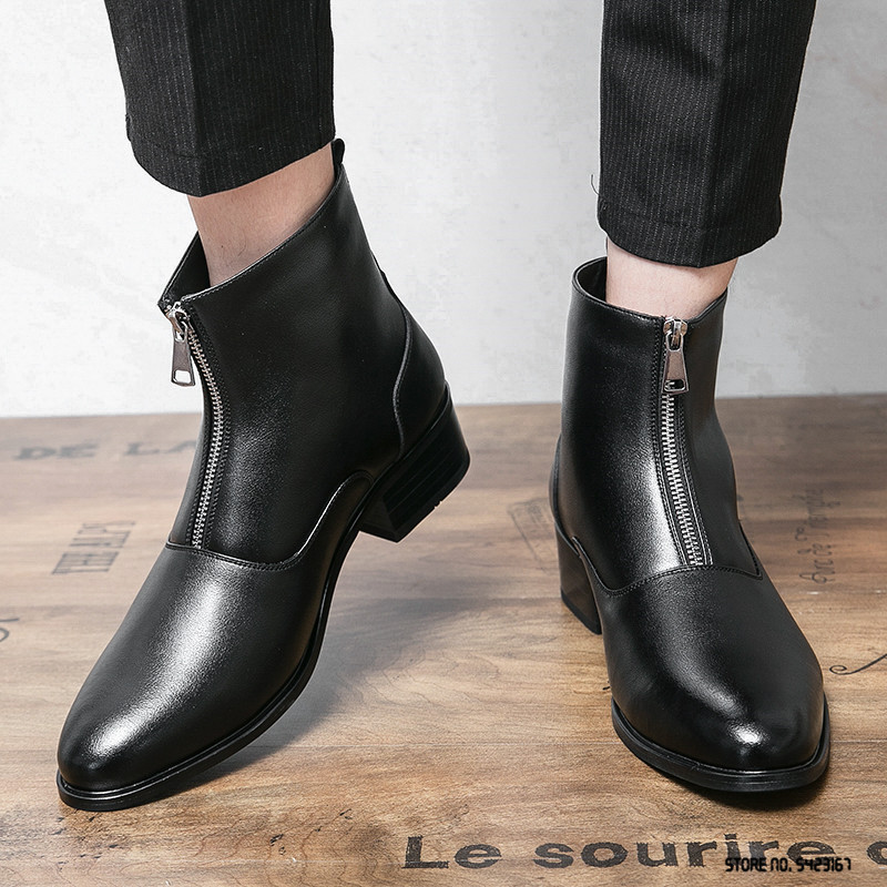 Nové pánske lakované kožené topánky na svadobné príležitosti, členkové čižmy Chelsea, zimné teplé, čierne