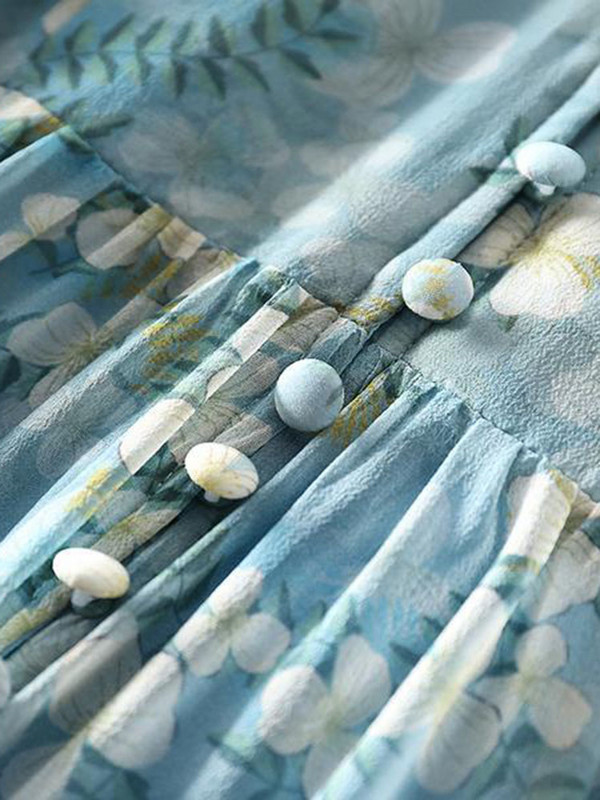 2023 rochie boemia de vară pentru femei cu mâneci lungi cu decolteu în V Rochii elegante din șifon albastru cu talie înaltă imprimeu rochii lungi de plajă