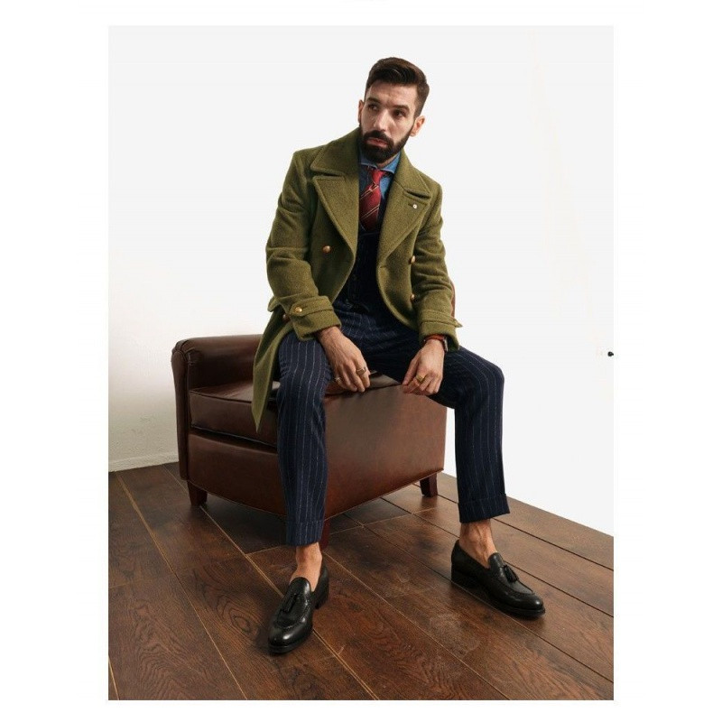 2023 haine noi pentru bărbați europene și americane, bărbați britanici, de lungime medie, cu mâneci lungi, haine de lână, de toamnă și iarnă.