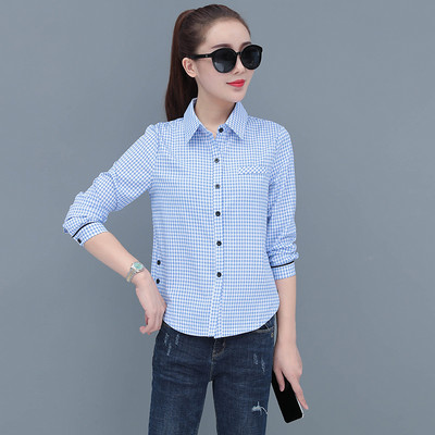 Moteriški marškiniai ilgomis rankovėmis Visiškai tinkantys laisvalaikio languoti palaidinės su apykakle Blusa Feminina Mano naujiena