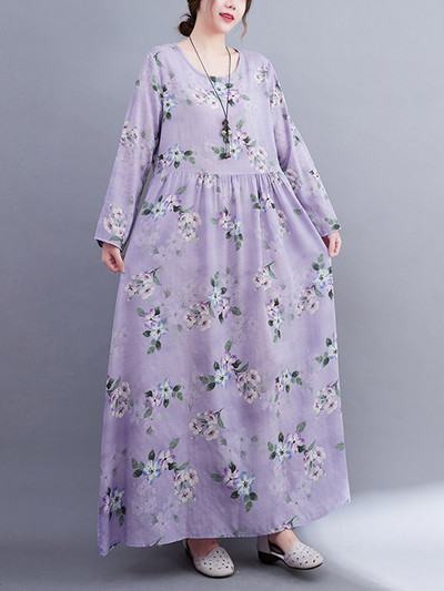 Rochii cu mâneci lungi cu decolteu în formă de O, florale, de primăvară, toamnă, albastre, pentru femei, 2023, lejer, lejer, elegant, rochie de damă de birou.