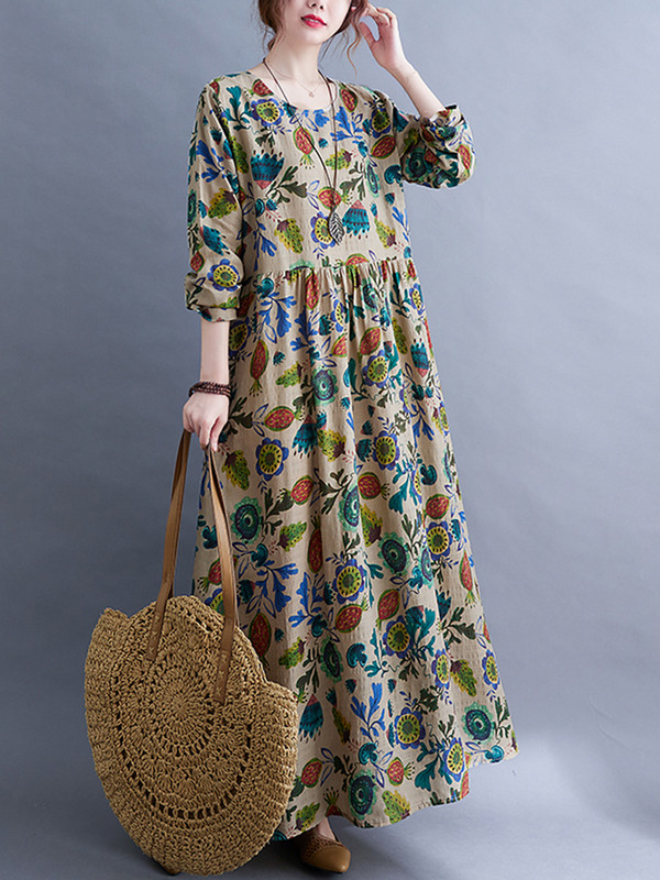 Rochii cu mâneci lungi cu decolteu în formă de O, florale, de primăvară, toamnă, albastre, pentru femei, 2023, lejer, lejer, elegant, rochie de damă de birou.