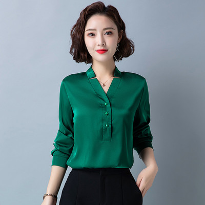 Νέο ανοιξιάτικο φθινόπωρο γυναικείο μεταξωτό πουκάμισο Κομψό γυναικείο σατέν μπλούζες Πουκάμισα Blusas Fashion Office Γυναικεία μεταξωτά μπλούζες Γυναικεία μπλουζάκια