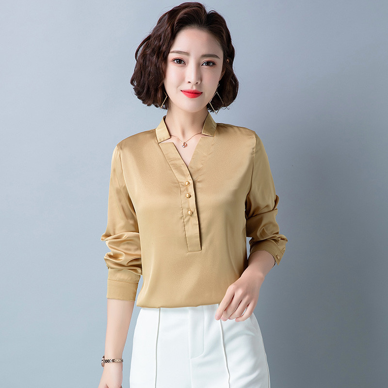 Νέο ανοιξιάτικο φθινόπωρο γυναικείο μεταξωτό πουκάμισο Κομψό γυναικείο σατέν μπλούζες Πουκάμισα Blusas Fashion Office Γυναικεία μεταξωτά μπλούζες Γυναικεία μπλουζάκια