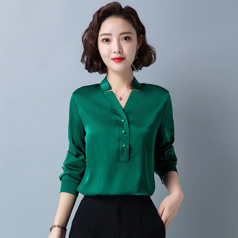 Νέο ανοιξιάτικο φθινόπωρο γυναικείο μεταξωτό πουκάμισο Κομψό γυναικείο σατέν μπλούζες Πουκάμισα Blusas Fashion Office Γυναικεία μεταξωτά μπλούζες Γυναικεία μπλουζάκια