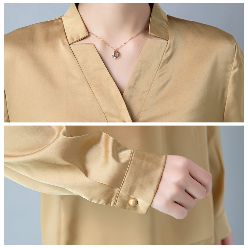Νέο ανοιξιάτικο φθινόπωρο γυναικείο μεταξωτό πουκάμισο Κομψό γυναικείο σατέν μπλούζες Πουκάμισα Blusas Fashion Office Γυναικεία μεταξωτά μπλούζες Γυναικεία μπλουζάκια