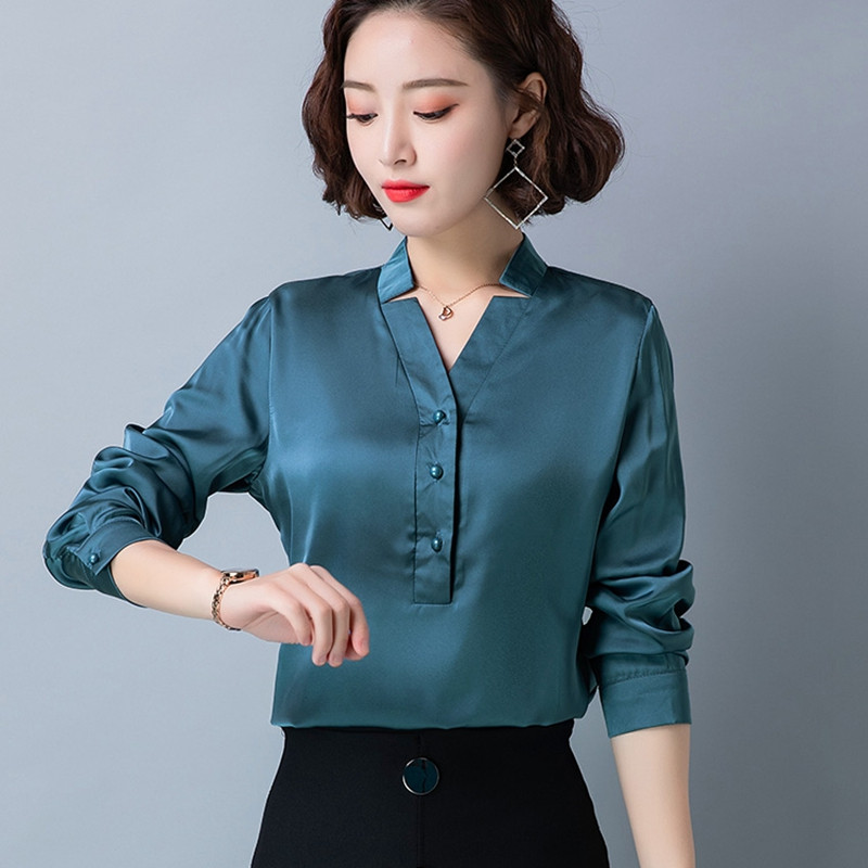 Νέο ανοιξιάτικο φθινόπωρο γυναικείο μεταξωτό πουκάμισο Κομψό γυναικείο σατέν μπλούζες Πουκάμισα Blusas Fashion Office Γυναικεία μεταξωτά μπλούζες Γυναικεία μπλουζάκια