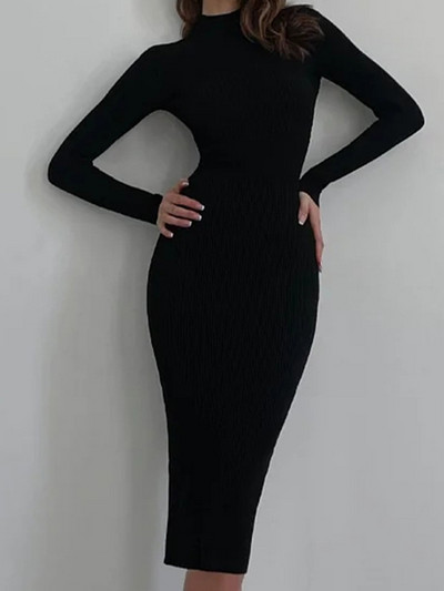 Rochie albă tricotată pentru femei, la modă elegantă, cu gât rochie, rochii midi, modele, pentru femei, toamnă, iarnă, cu mânecă lungă, rochie subțire de streetwear
