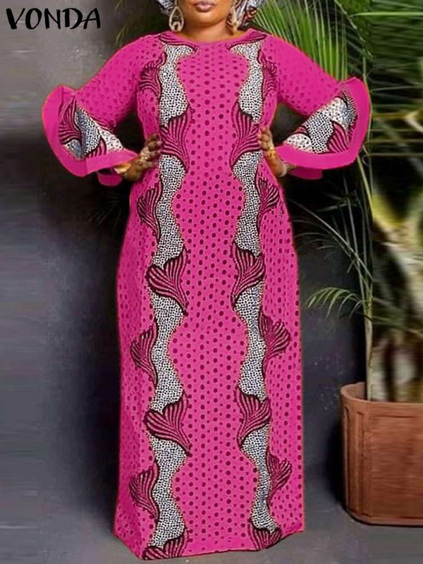 Ženska boemska maksi haljina 2023. VONDA Vintage dugi ogrtač s printom Femme Blagdanska ljetna ljetna haljina s rukavima Oversize Vestidos