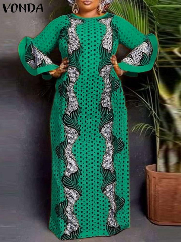 Ženska boemska maksi haljina 2023. VONDA Vintage dugi ogrtač s printom Femme Blagdanska ljetna ljetna haljina s rukavima Oversize Vestidos