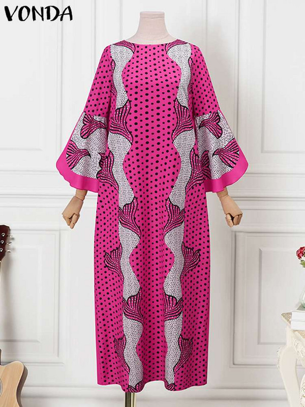 Ženska boemska maksi haljina 2023. VONDA Vintage dugi ogrtač s printom Femme Blagdanska ljetna ljetna haljina s rukavima Oversize Vestidos