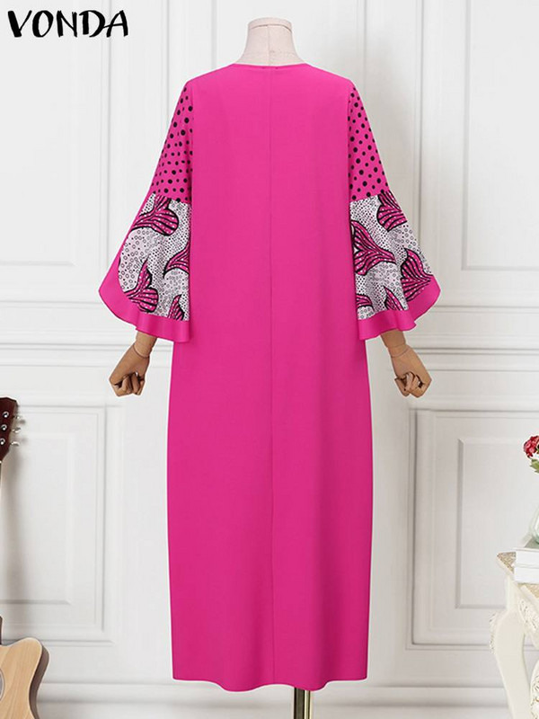 Ženska boemska maksi haljina 2023. VONDA Vintage dugi ogrtač s printom Femme Blagdanska ljetna ljetna haljina s rukavima Oversize Vestidos