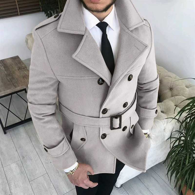 Badu.bg Ново мъжко двуредно вълнено палто Зимен тренчкот Дълго мъжко ...