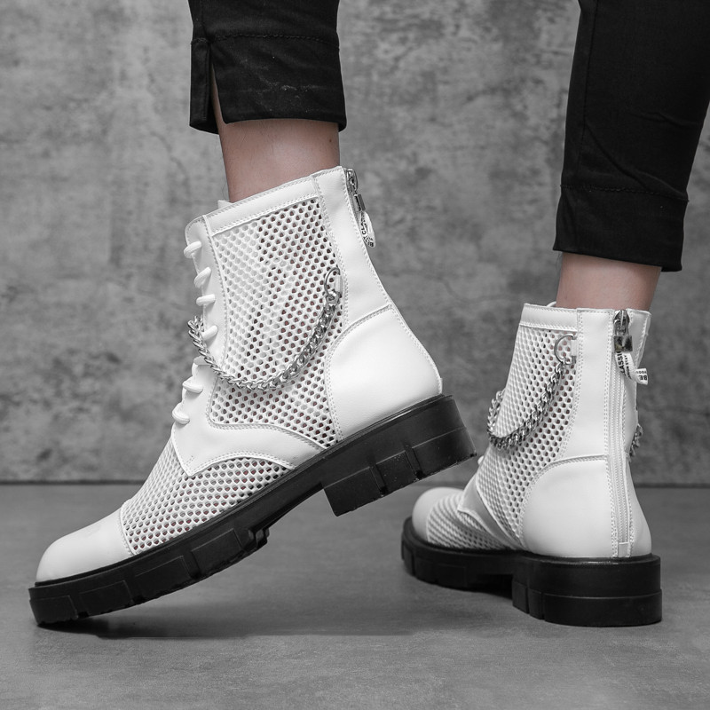 Καλοκαιρινές μπότες ανδρικές μπότες μοτοσικλέτας στον αστράγαλο καλής ποιότητας αθλητικά παπούτσια με αλυσίδα Διακόσμηση Street Style Breathable Gentleman Ανδρικά παπούτσια