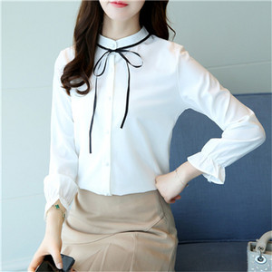 Γυναικεία λευκή μπλούζα από σιφόν Γυναικεία πουκάμισο με βάση φιόγκος φουσκωτό μανίκι γυναικεία λεπτά κομψά μπλουζάκια casual γυναικεία πουκάμισα εργασίας Blusas Feminina