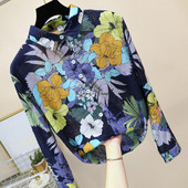 Bluză de top din bumbac cu mânecă lungă cu imprimeu floral de moda de toamnă de primăvară coreeană, toamnă ocazională pentru femei, bluze pentru femei
