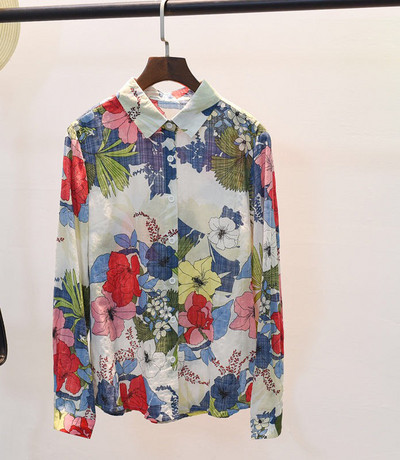 Bluză de top din bumbac cu mânecă lungă cu imprimeu floral de moda de toamnă de primăvară coreeană, toamnă ocazională pentru femei, bluze pentru femei