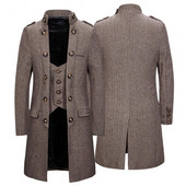 Palton elegant pentru bărbați, super moale, haină pentru bărbați, haină subțire, falsă, în două piese, mozaic, trenci.