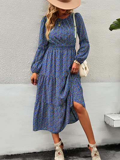 Proljetna zelena vintage haljina Ženske A-kroja Ženske haljine dugih rukava Midi široke ležerne elegantne haljine s O izrezom za žene 2023.