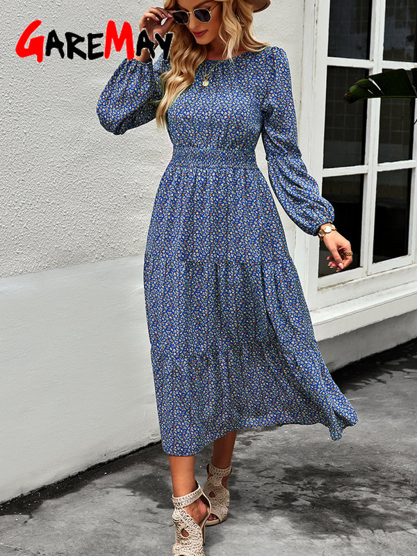 Proljetna zelena vintage haljina Ženske A-kroja Ženske haljine dugih rukava Midi široke ležerne elegantne haljine s O izrezom za žene 2023.