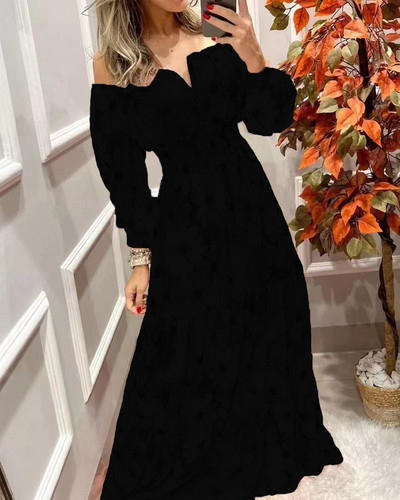 Rochii de damă 2022 de vară cu imprimeu vintage cu umăr dezactivat, ocazional, cu decolteu în V, cu mâneci lungi, talie, subțire, maxi rochie