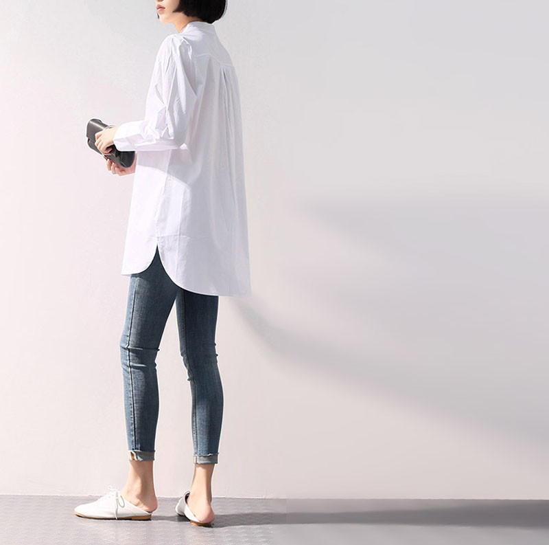 Ženska košulja sa samostojećim ovratnikom Bijele majice za proljeće Novo u zaobljenom rubu Patchwork dugih rukava sa samostojećim ovratnikom Velika bluza velikih veličina