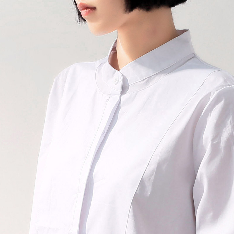 Ženska košulja sa samostojećim ovratnikom Bijele majice za proljeće Novo u zaobljenom rubu Patchwork dugih rukava sa samostojećim ovratnikom Velika bluza velikih veličina