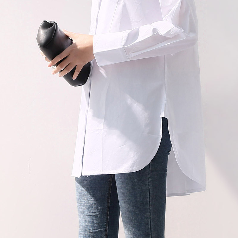 Ženska košulja sa samostojećim ovratnikom Bijele majice za proljeće Novo u zaobljenom rubu Patchwork dugih rukava sa samostojećim ovratnikom Velika bluza velikih veličina