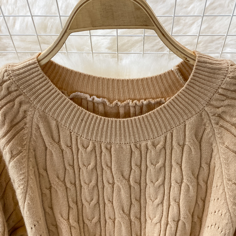 Jesenné a zimné nové retro voľné sveterové šaty po kolená pre ženy, dlhý rukáv, raglán, šnurovanie, jednofarebný pletený strih