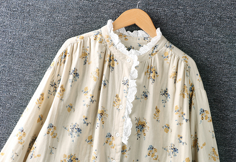 Nova proljetna ženska bluza u japanskom stilu Swetty Fresh čipkane majice s cvjetnim printom Dupla pamučna pređa s dugim rukavima