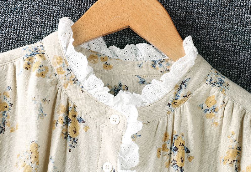 Nova proljetna ženska bluza u japanskom stilu Swetty Fresh čipkane majice s cvjetnim printom Dupla pamučna pređa s dugim rukavima