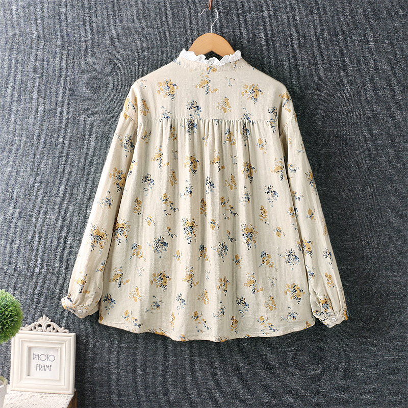 Nova proljetna ženska bluza u japanskom stilu Swetty Fresh čipkane majice s cvjetnim printom Dupla pamučna pređa s dugim rukavima