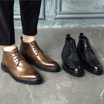Мъжки модни ретро издълбани оксфордски бизнес официални обувки Челси Боти до глезена Обувки Обувки Мъжки обувки Къси ботуши 2020