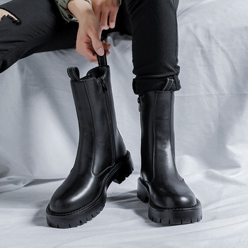 Мъжки ботуши на платформа 2023 Мъжки обувки Британски стил Страничен цип Устойчиви на износване Ежедневни ботуши Класически високи черни ботуши Челси