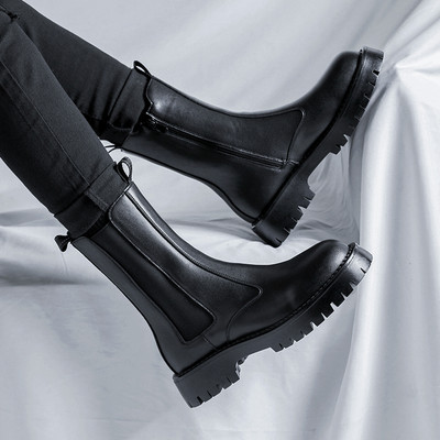 Cizme pentru bărbați cu platformă 2023 Pantofi bărbați în stil britanic Fermoar lateral Cizme casual rezistente la uzură Cizme chelsea negre înalte clasice