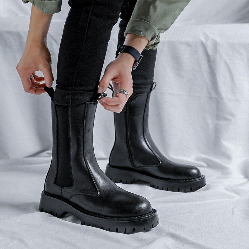 Cizme pentru bărbați cu platformă 2023 Pantofi bărbați în stil britanic Fermoar lateral Cizme casual rezistente la uzură Cizme chelsea negre înalte clasice