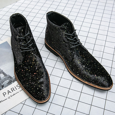 Nove muške šarmirane baršunaste lakirane čizme Chelsea za gležnjeve Britanske muške cipele na špic na čipku Marka crne plave cipele