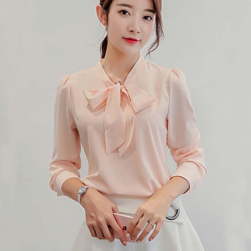 Νέα μόδα σιφόν μπλούζα Καλοκαιρινό φθινόπωρο Γυναικεία Solid casual φαρδιά μπλουζάκια Κομψό λεπτό λευκό πουκάμισο με πάτο Plus Size AB370