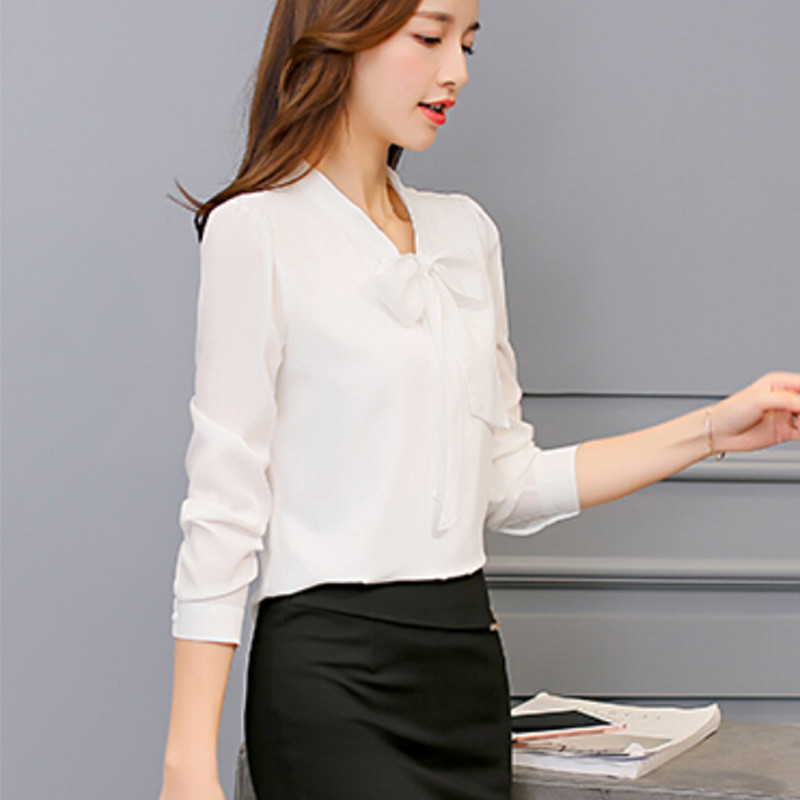Νέα μόδα σιφόν μπλούζα Καλοκαιρινό φθινόπωρο Γυναικεία Solid casual φαρδιά μπλουζάκια Κομψό λεπτό λευκό πουκάμισο με πάτο Plus Size AB370