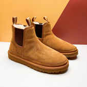 Cizme de zăpadă chelsea dintr-o bucată din de oaie, lucrate manual, de lux, pentru cupluri de bărbați, pantofi din bumbac din piele naturală, călduroase